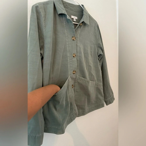 J Jill Modern Barn Jacket Chore Coat Pockets Cotton Blend NWT Small Sage Mineral - Picture 3 of 11